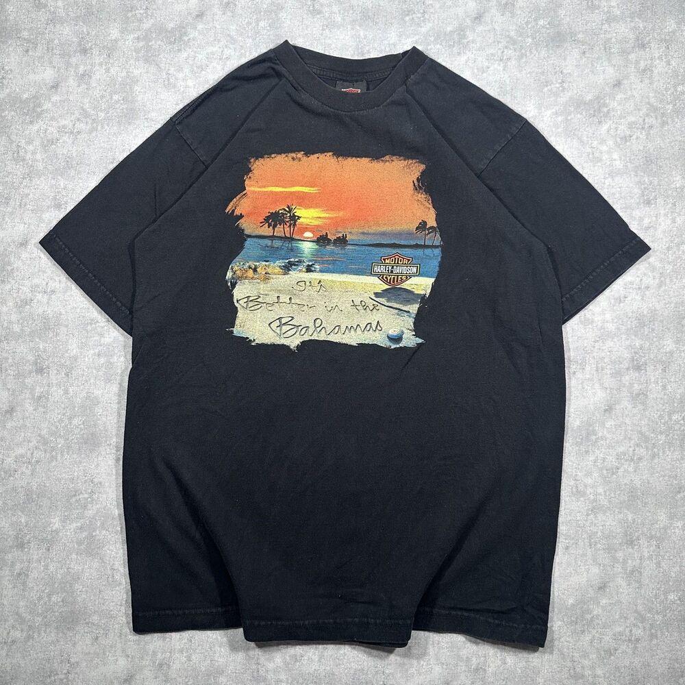 Vintage Harley Davidson of Nassau Bahamas Mens Black T-Shirt Size  Large